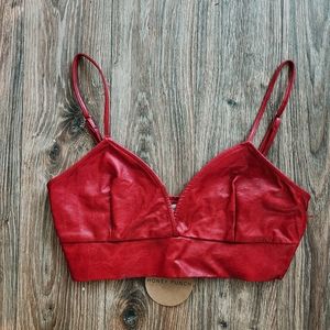 Red faux leather crop top